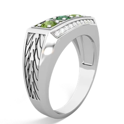 Lab Emerald Three Stone Tire Tread Men's 14K White Gold ring R0520