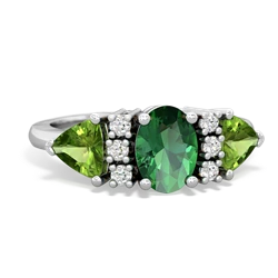 Lab Emerald Antique Style Three Stone 14K White Gold ring R2186