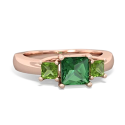 Lab Emerald Three Stone Trellis 14K Rose Gold ring R4015