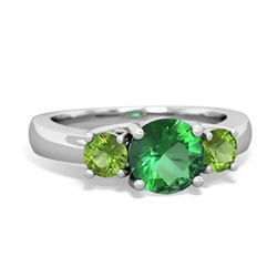 Lab Emerald Three Stone Round Trellis 14K White Gold ring R4018