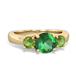 Lab Emerald Three Stone Round Trellis 14K Yellow Gold ring R4018