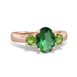 Lab Emerald Three Stone Oval Trellis 14K Rose Gold ring R4024