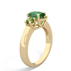 Lab Emerald Three Stone Oval Trellis 14K Yellow Gold ring R4024