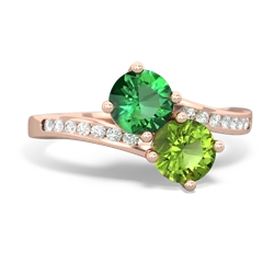 Lab Emerald Channel Set Two Stone 14K Rose Gold ring R5303