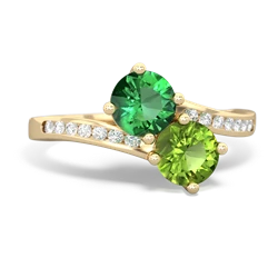 Lab Emerald Channel Set Two Stone 14K Yellow Gold ring R5303