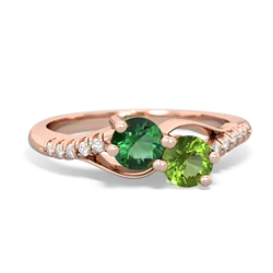 Lab Emerald Infinity Pave Two Stone 14K Rose Gold ring R5285