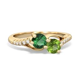 Lab Emerald Infinity Pave Two Stone 14K Yellow Gold ring R5285