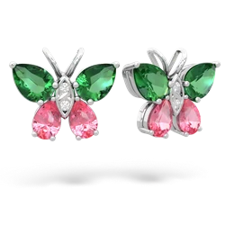 Lab Emerald Butterfly 14K White Gold earrings E2215