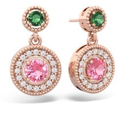 Lab Emerald Halo Dangle 14K Rose Gold earrings E5319