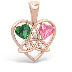 Lab Emerald Celtic Trinity Heart 14K Rose Gold pendant P5331