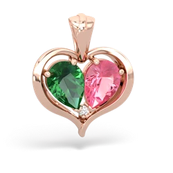 Lab Emerald Two Become One 14K Rose Gold pendant P5330