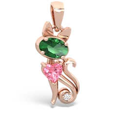 Lab Emerald Kitten 14K Rose Gold pendant P5780