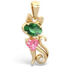 Lab Emerald Kitten 14K Yellow Gold pendant P5780