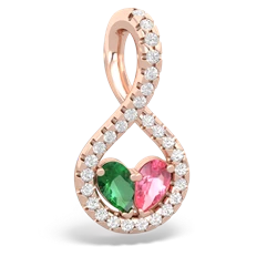 Lab Emerald Pave Twist 'One Heart' 14K Rose Gold pendant P5360