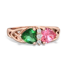 Lab Emerald Celtic Knot Double Heart 14K Rose Gold ring R5040