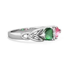 Lab Emerald Celtic Knot Double Heart 14K White Gold ring R5040