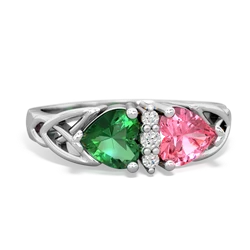 Lab Emerald Celtic Knot Double Heart 14K White Gold ring R5040