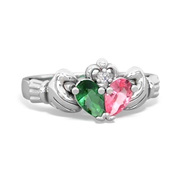 Lab Emerald 'Our Heart' Claddagh 14K White Gold ring R2388