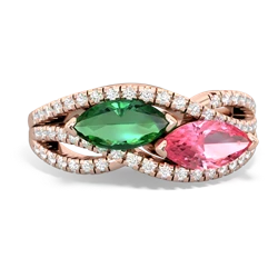 Lab Emerald Diamond Rivers 14K Rose Gold ring R3070