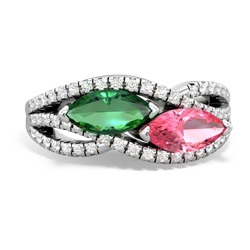 Lab Emerald Diamond Rivers 14K White Gold ring R3070