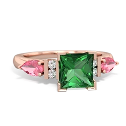 Lab Emerald 6Mm Princess Eternal Embrace Engagement 14K Rose Gold ring C2002