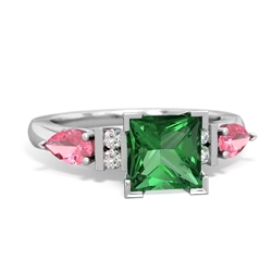 Lab Emerald 6Mm Princess Eternal Embrace Engagement 14K White Gold ring C2002