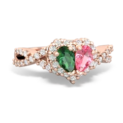 Lab Emerald Diamond Twist 'One Heart' 14K Rose Gold ring R2640HRT