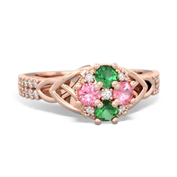 Lab Emerald Celtic Knot Cluster Engagement 14K Rose Gold ring R26443RD