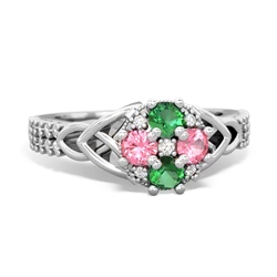 Lab Emerald Celtic Knot Cluster Engagement 14K White Gold ring R26443RD