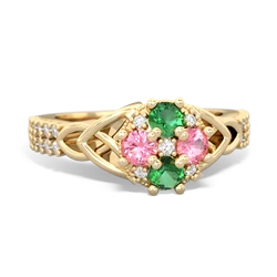 Lab Emerald Celtic Knot Cluster Engagement 14K Yellow Gold ring R26443RD