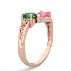 Lab Emerald Snuggling Hearts 14K Rose Gold ring R2178