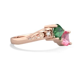 Lab Emerald Snuggling Hearts 14K Rose Gold ring R2178