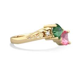 Lab Emerald Snuggling Hearts 14K Yellow Gold ring R2178