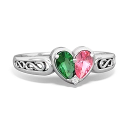 Lab Emerald Filligree 'One Heart' 14K White Gold ring R5070