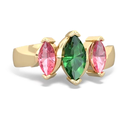 Lab Emerald Three Peeks 14K Yellow Gold ring R2433