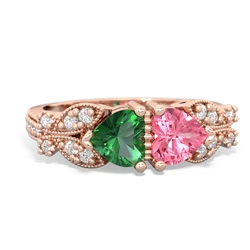 Lab Emerald Diamond Butterflies 14K Rose Gold ring R5601