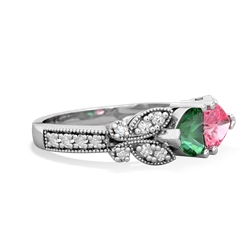 Lab Emerald Diamond Butterflies 14K White Gold ring R5601