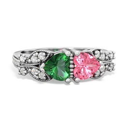 Lab Emerald Diamond Butterflies 14K White Gold ring R5601