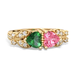 Lab Emerald Diamond Butterflies 14K Yellow Gold ring R5601