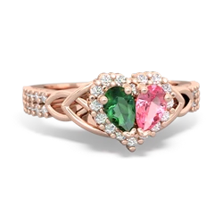 Lab Emerald Celtic Knot Two Hearts As One 14K Rose Gold ring R2644HRT