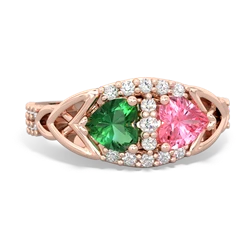 Lab Emerald Sparkling Celtic Knot 14K Rose Gold ring R2645