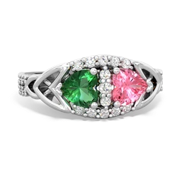 Lab Emerald Sparkling Celtic Knot 14K White Gold ring R2645