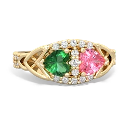 Lab Emerald Sparkling Celtic Knot 14K Yellow Gold ring R2645