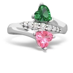 Lab Emerald Heart To Heart 14K White Gold ring R2064