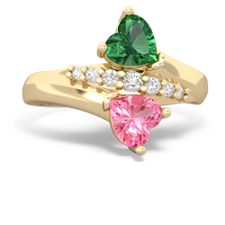 Lab Emerald Heart To Heart 14K Yellow Gold ring R2064