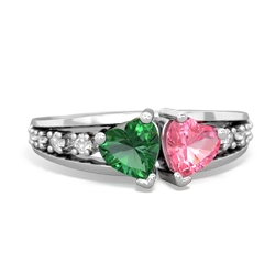 Lab Emerald Heart To Heart 14K White Gold ring R3342