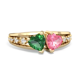 Lab Emerald Heart To Heart 14K Yellow Gold ring R3342