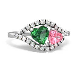 Lab Emerald Mother And Child 14K White Gold ring R3010