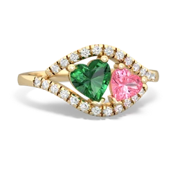 Lab Emerald Mother And Child 14K Yellow Gold ring R3010