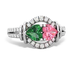 Lab Emerald Art-Deco Keepsake 14K White Gold ring R5630